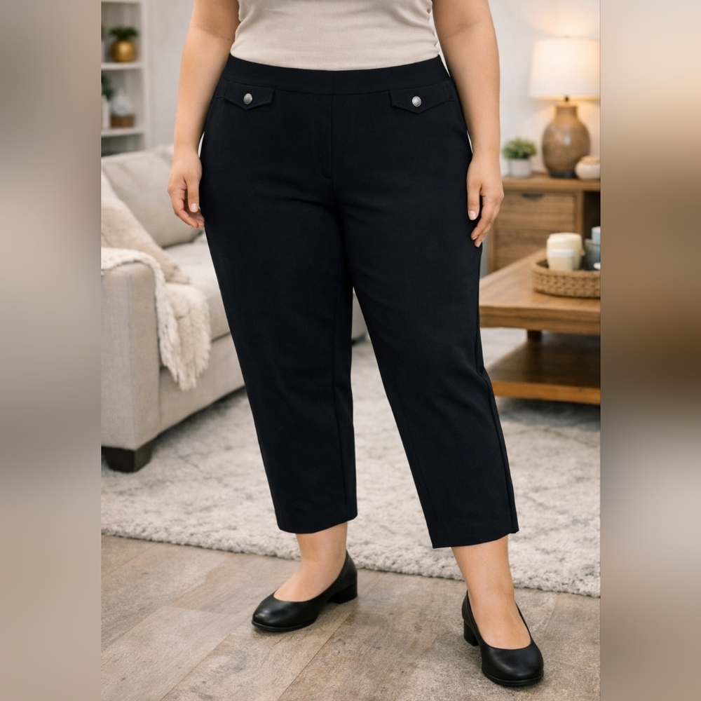 Talbots Black Pull-On Pants Size 12 Stretch Cropped Ankle Career Workwear